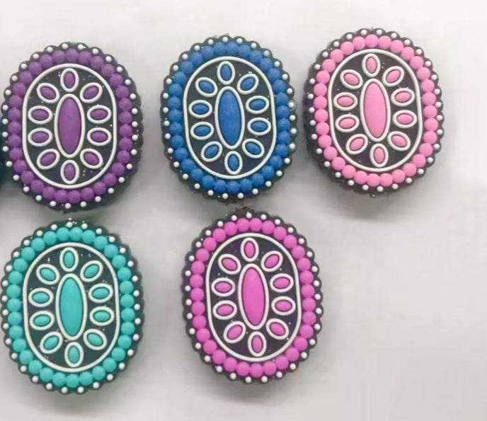 Wholesale 10pcs 2D Turquoise Oval Silicone Beads